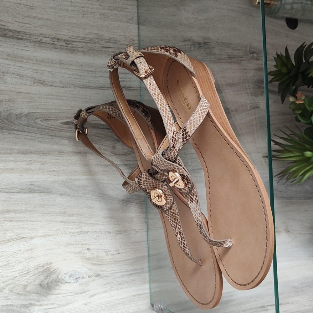 Coach Ingrid Nat Print Snake Elegant Tan Sandals